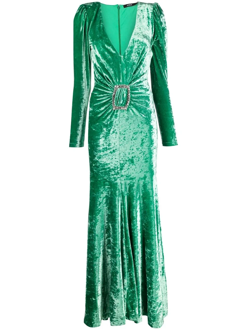 

Amen ruched-detail V-neck gown - Green