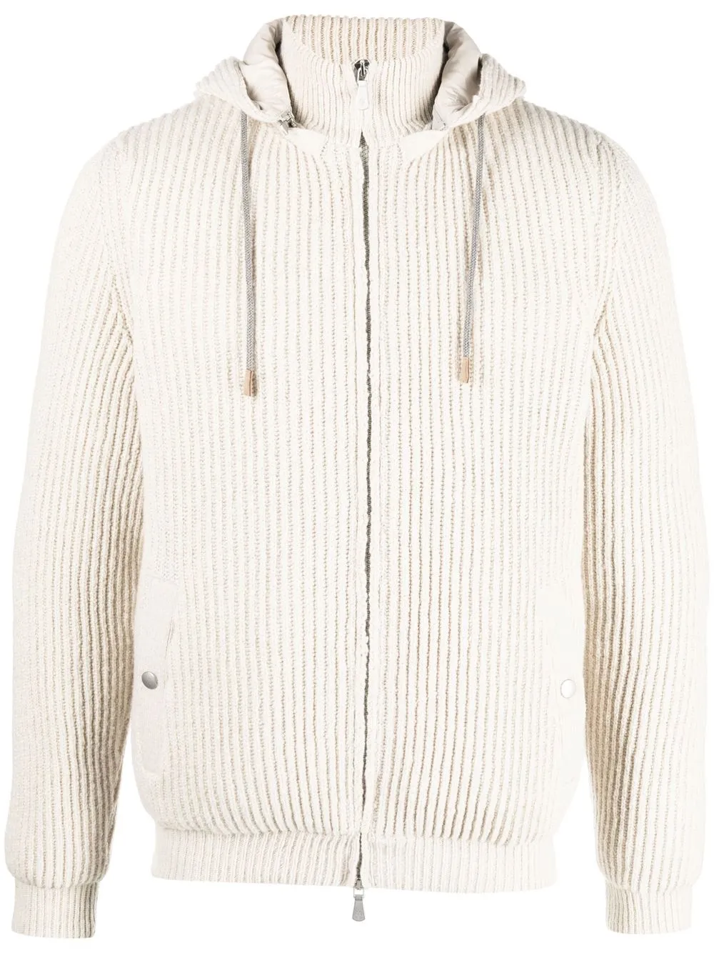 

Eleventy zip-up ribbed hoodie - Neutrals