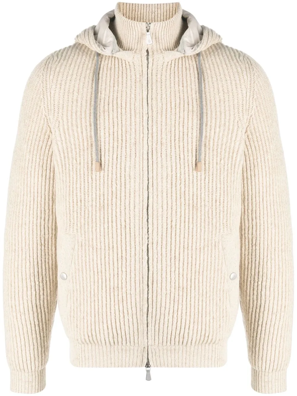 

Eleventy ribbed zip-up hooded jacket - Neutrals