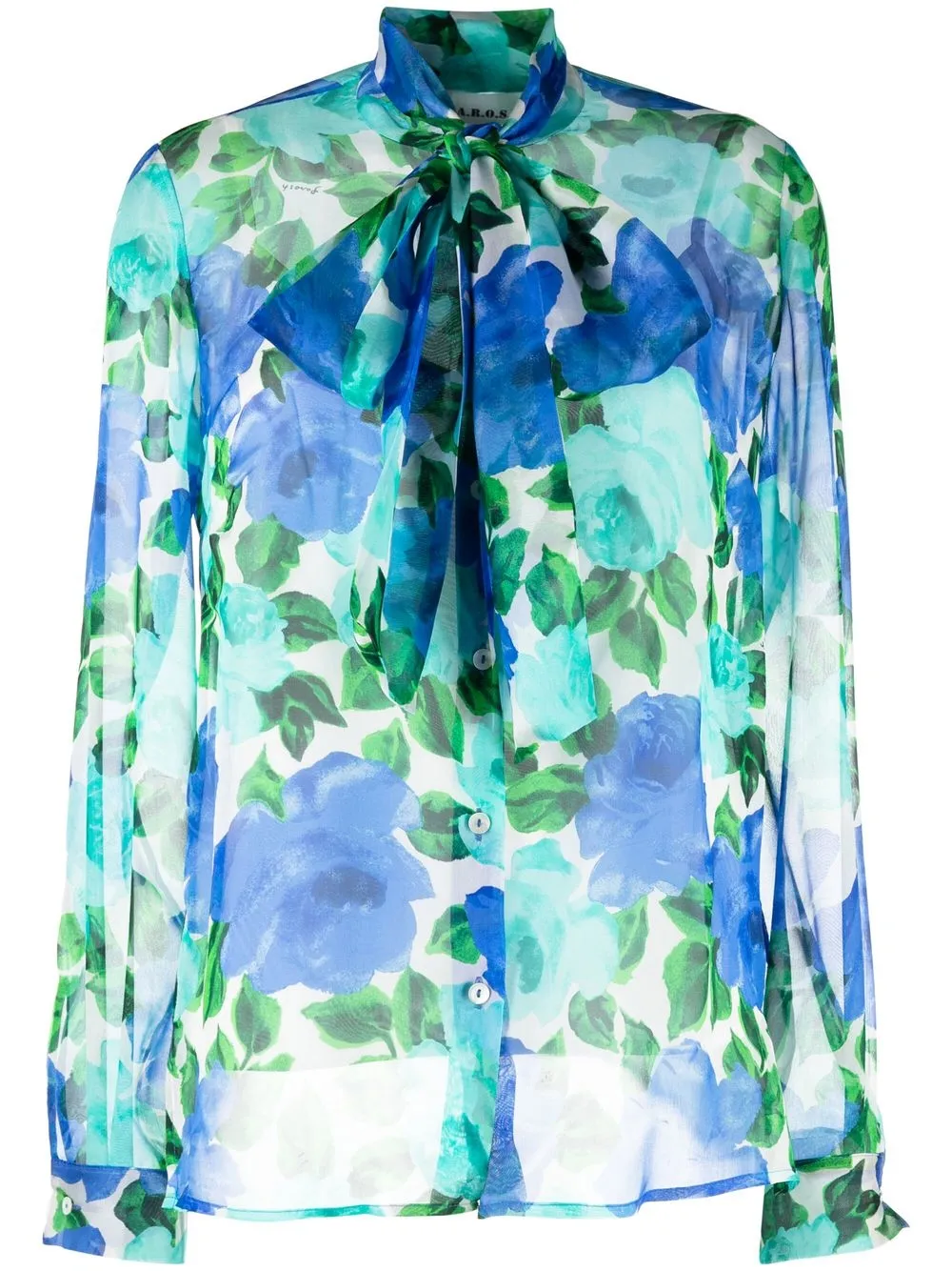 

P.A.R.O.S.H. blusa con moño en el cuello y estampado floral - Azul