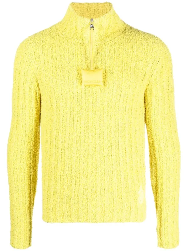 Moncler Ribbed High Neck Jumper in Yellow