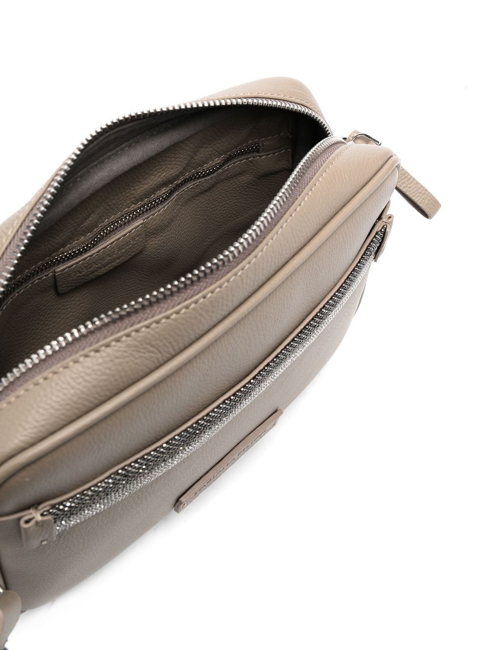 Shop Fabiana Filippi Bead-embellished Leather Shoulder Bag In Grey