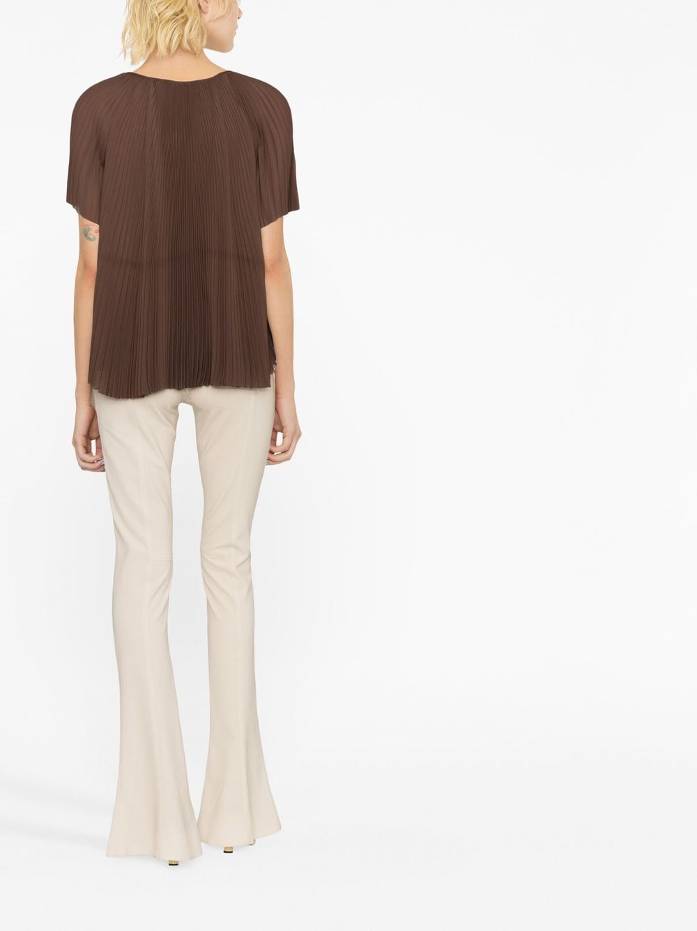 Shop Fabiana Filippi Pleated Short-sleeved Top In Brown