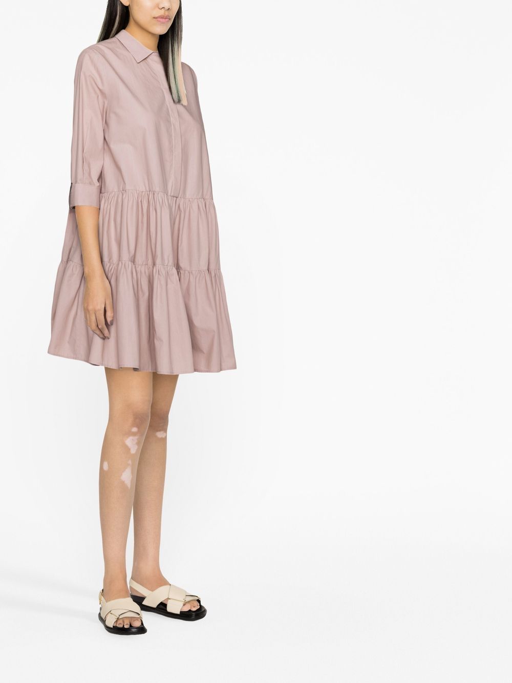 Shop Fabiana Filippi Tiered Cotton Mini Shirtdress In Pink