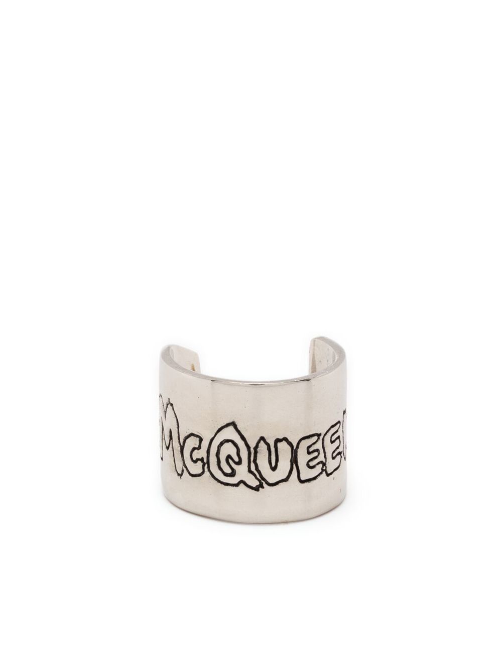 Alexander McQueen graffiti logo engraved ring - Silver