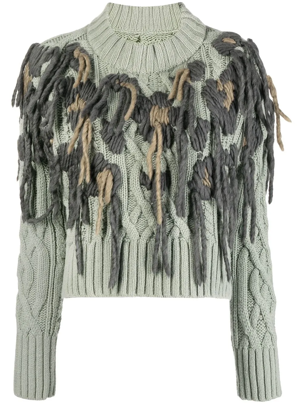 

sacai fringed cable-knit sweater - Green