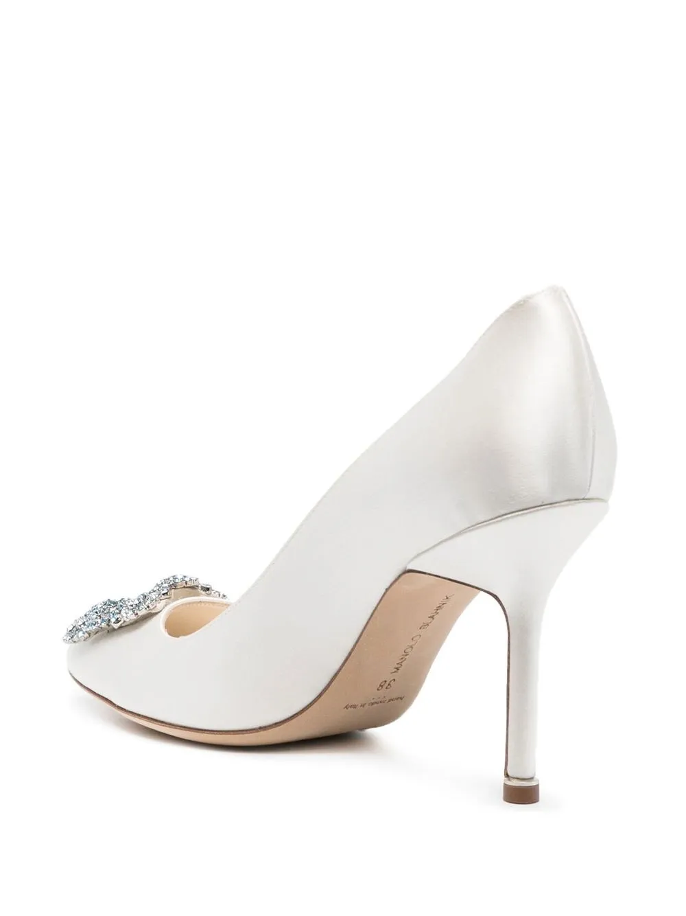 Manolo Blahnik Hangisi 90 Ivory Satin Pumps In 白色