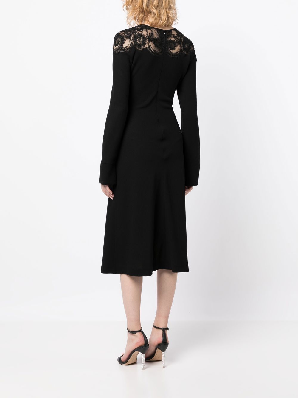 Shop Ermanno Scervino Gathered Lace-panel Midi Dress In Black