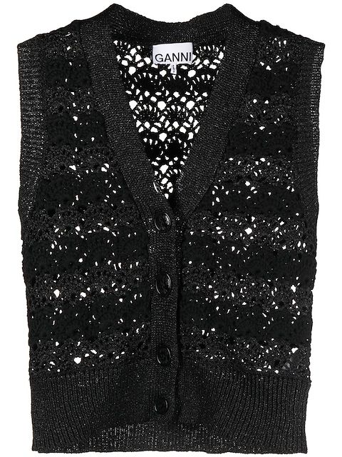 GANNI V-neck crochet-knit cardigan