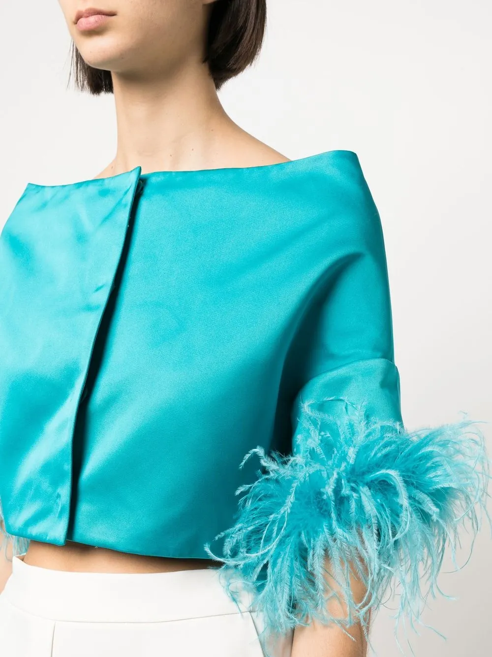 Shop P.a.r.o.s.h Feather-trim Jacket In Blau