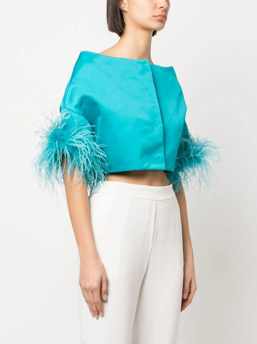Shop P.a.r.o.s.h Feather-trim Jacket In Blau