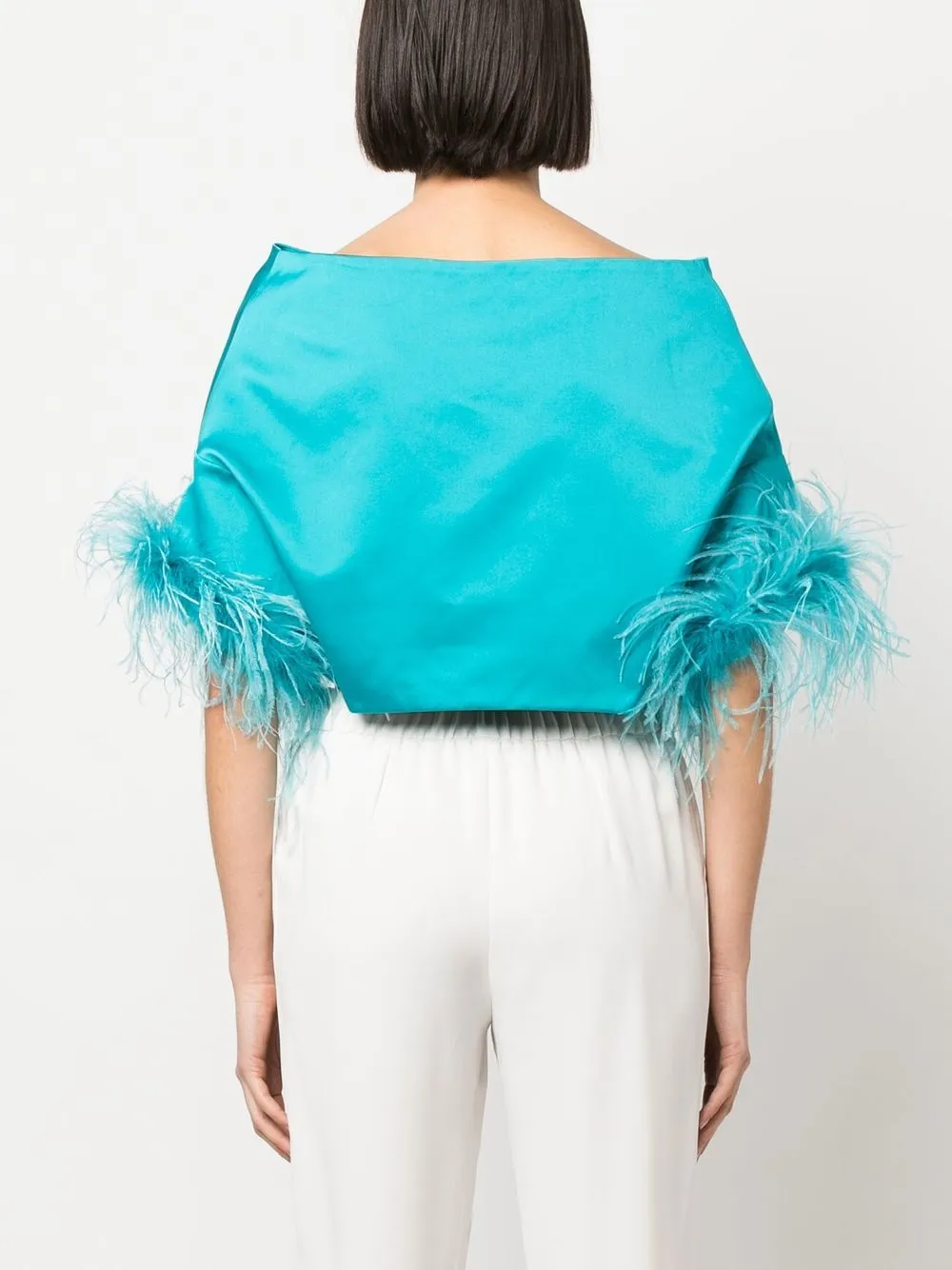 Shop P.a.r.o.s.h Feather-trim Jacket In Blau