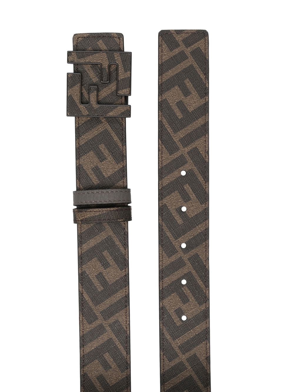 Shop Fendi Ff-monogram Leather Belt In Brown