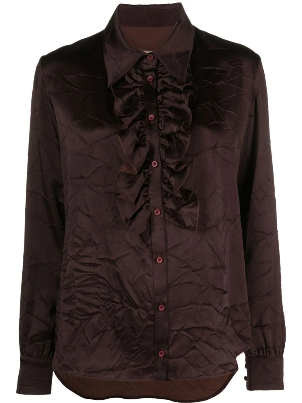 

Uma Wang creased-finish ruffle-trim shirt - Red