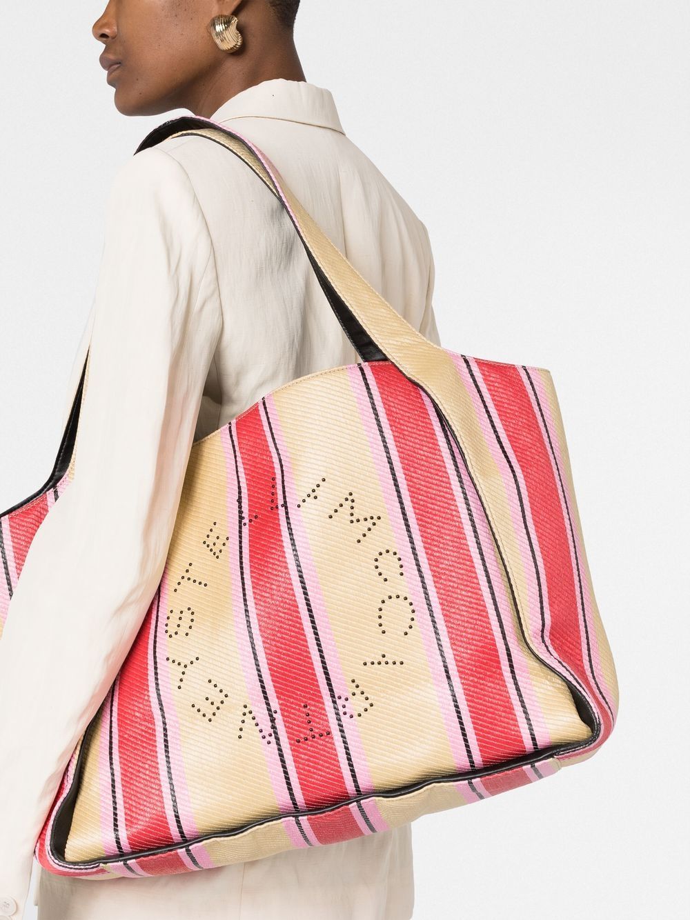 Shop Stella Mccartney Striped Raffia Tote Bag In Neutrals
