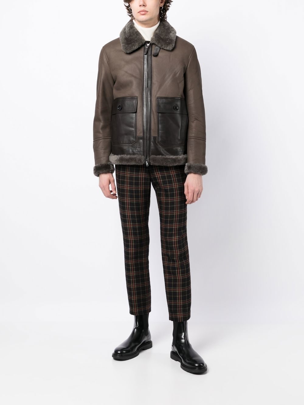 Shop Brioni Shearling Panelled Lambskin Jacket In 褐色
