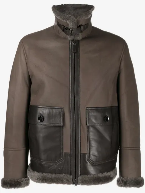 Brioni shearling panelled lambskin jacket