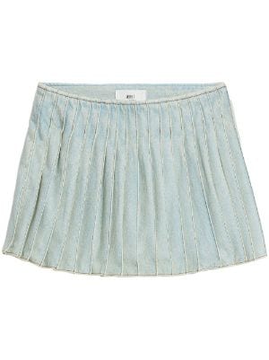 Vintage Chanel Paris Check Mini Skirt in Light Blue and White