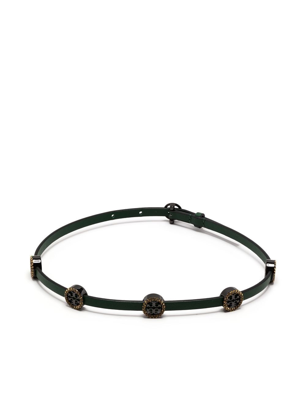Tory Burch Logo-charm Leather Bracelet In Green