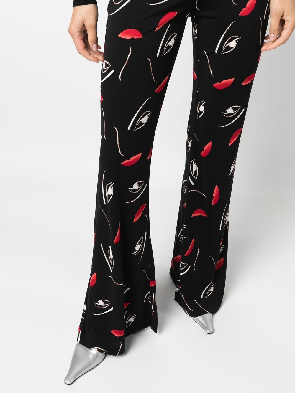 Shop Diane Von Furstenberg Graphic Flared Trousers In Black