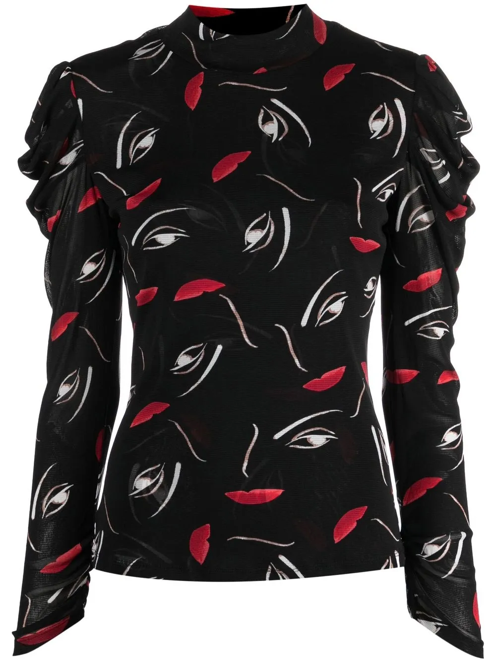 

DVF Diane von Furstenberg Floating Faces ruched-sleeve blouse - Black