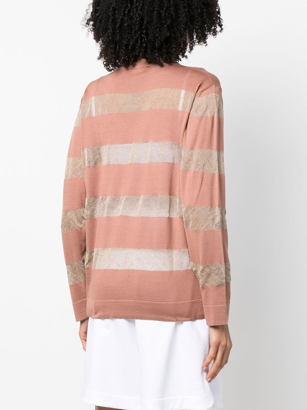 Shop Fabiana Filippi Striped V-neck Sweatshirt In Brown