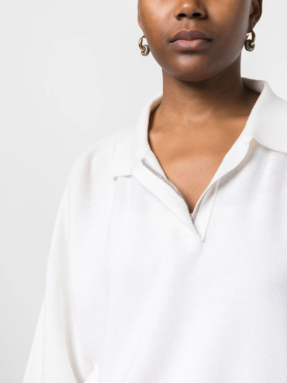 Fabiana Filippi Bead-embellished Knitted Polo Jumper In White