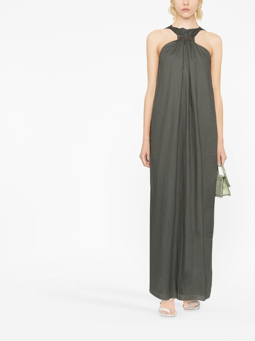 Shop Fabiana Filippi Halterneck Cotton Gown In 绿色