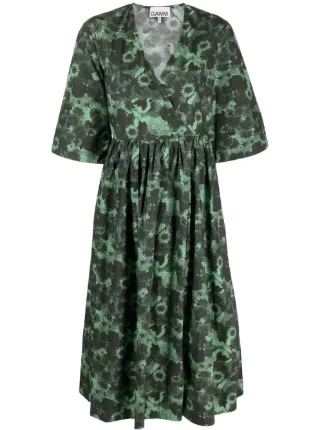 GANNI オーガニックコットン Vネックワンピース | グリーン | FARFETCH JP