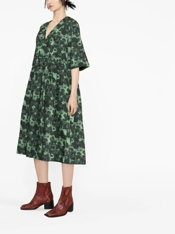 GANNI オーガニックコットン Vネックワンピース | グリーン | FARFETCH JP