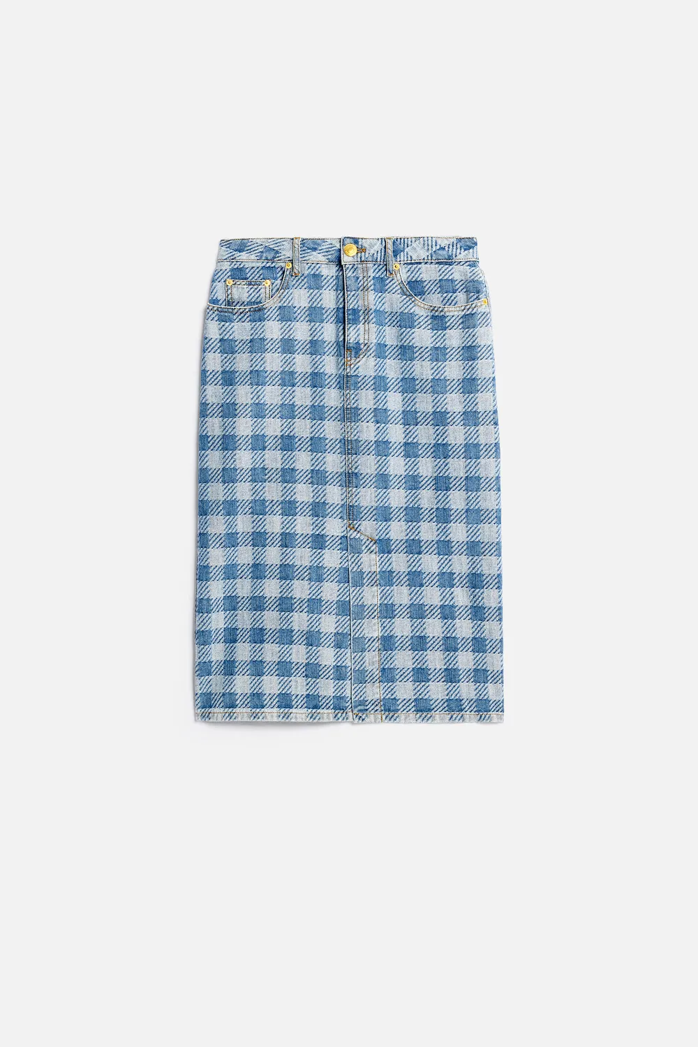 Ami Alexandre Mattiussi Gingham Pattern Jacquard Denim Pencil Skirt