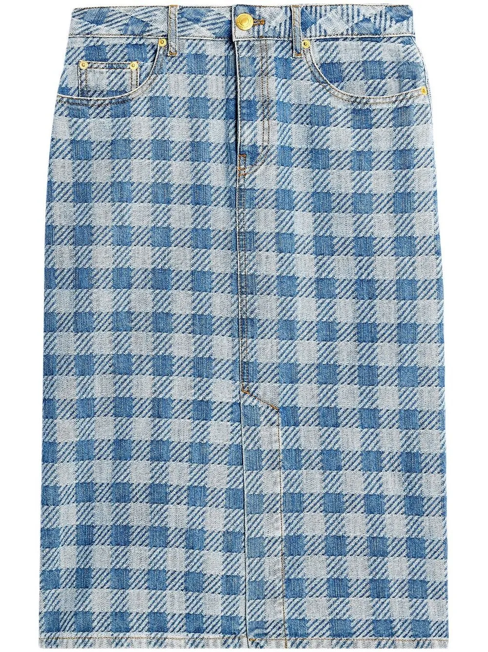 Ami Alexandre Mattiussi Gingham Pattern Jacquard Denim Pencil Skirt In 448 Bleu Javel