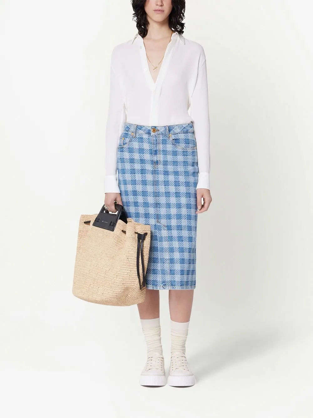 AMI Paris Kokerrok met gingham ruit - Blauw
