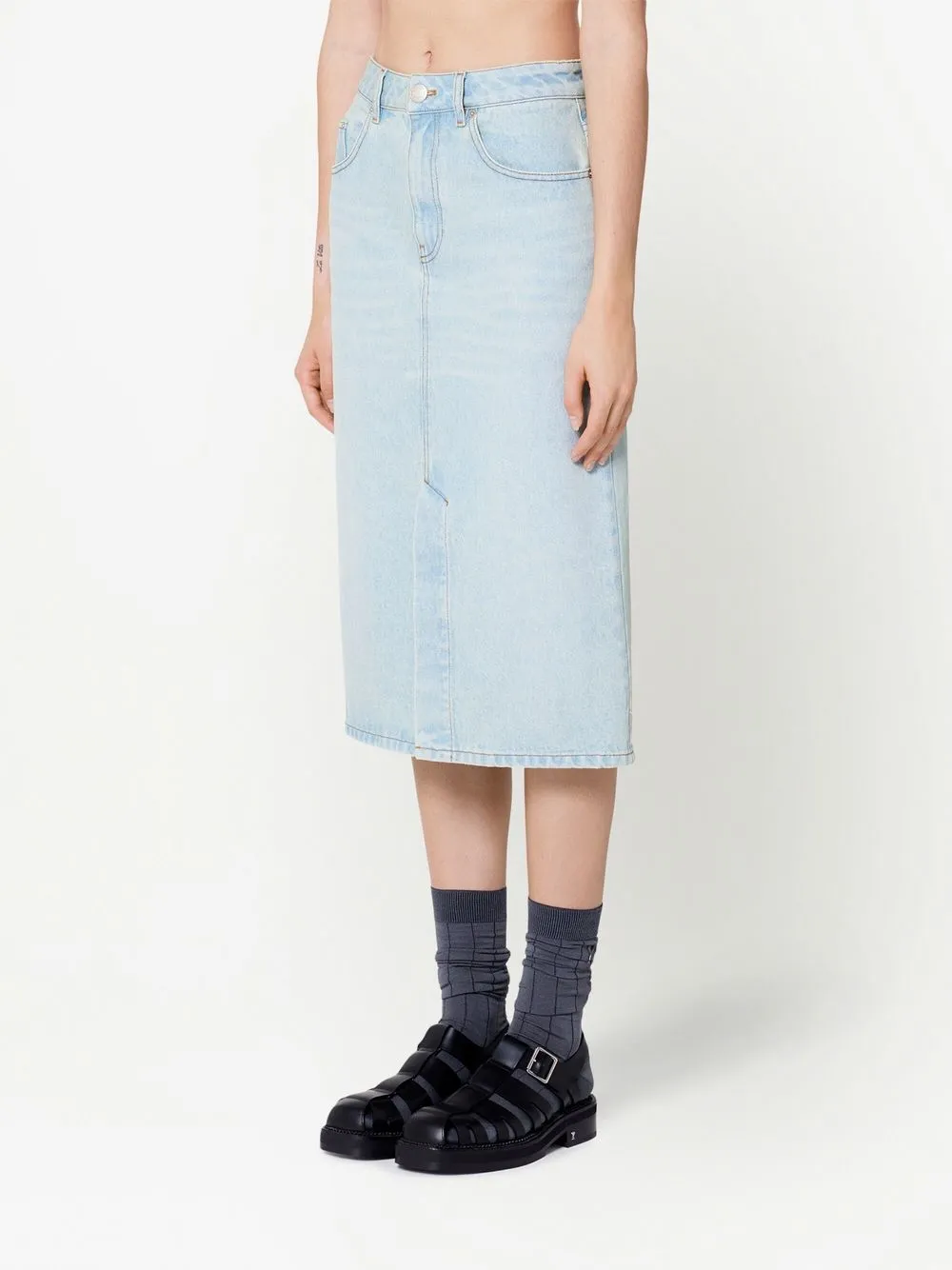Ami Alexandre Mattiussi Denim Pencil Midi Skirt In Blue