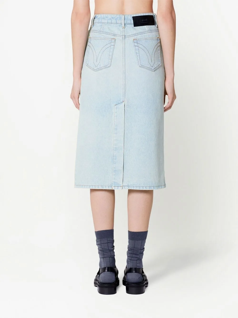 Ami Alexandre Mattiussi Denim Pencil Midi Skirt In Blue