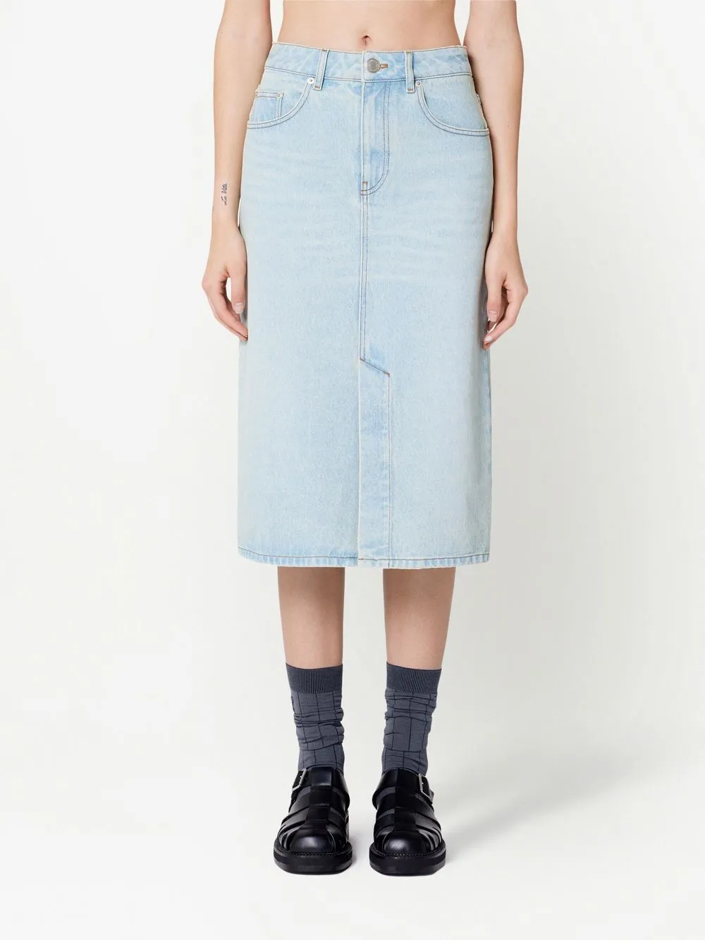Ami Alexandre Mattiussi Denim Pencil Midi Skirt In Blue