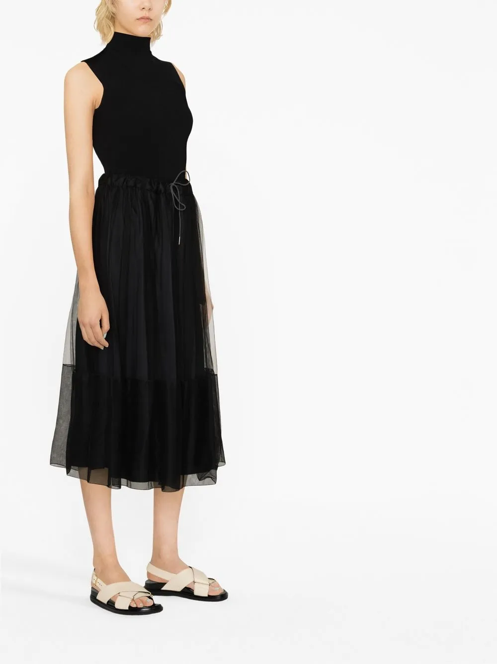 Shop Fabiana Filippi Drawstring Midi Skirt In Black