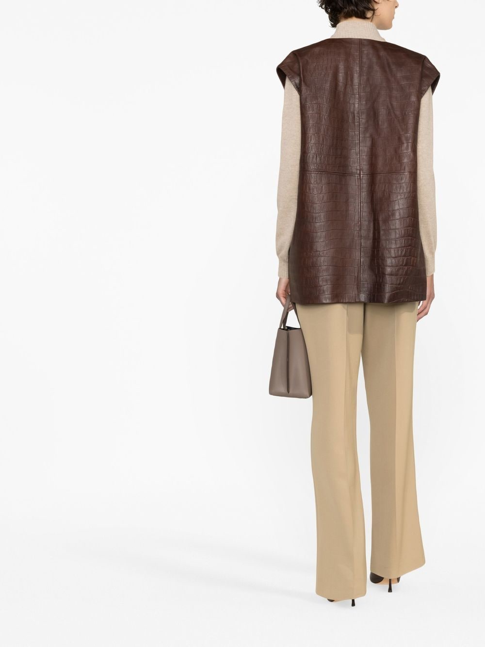 Shop Fabiana Filippi Crocodile-embossed Leather Gilet In Brown