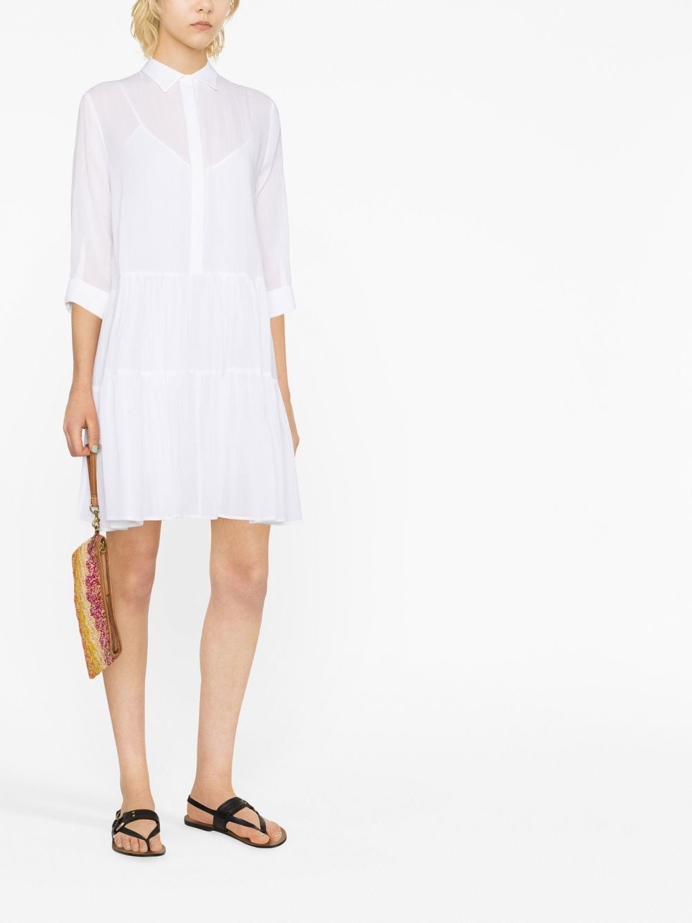 Shop Fabiana Filippi Tiered Cotton Mini Shirtdress In White