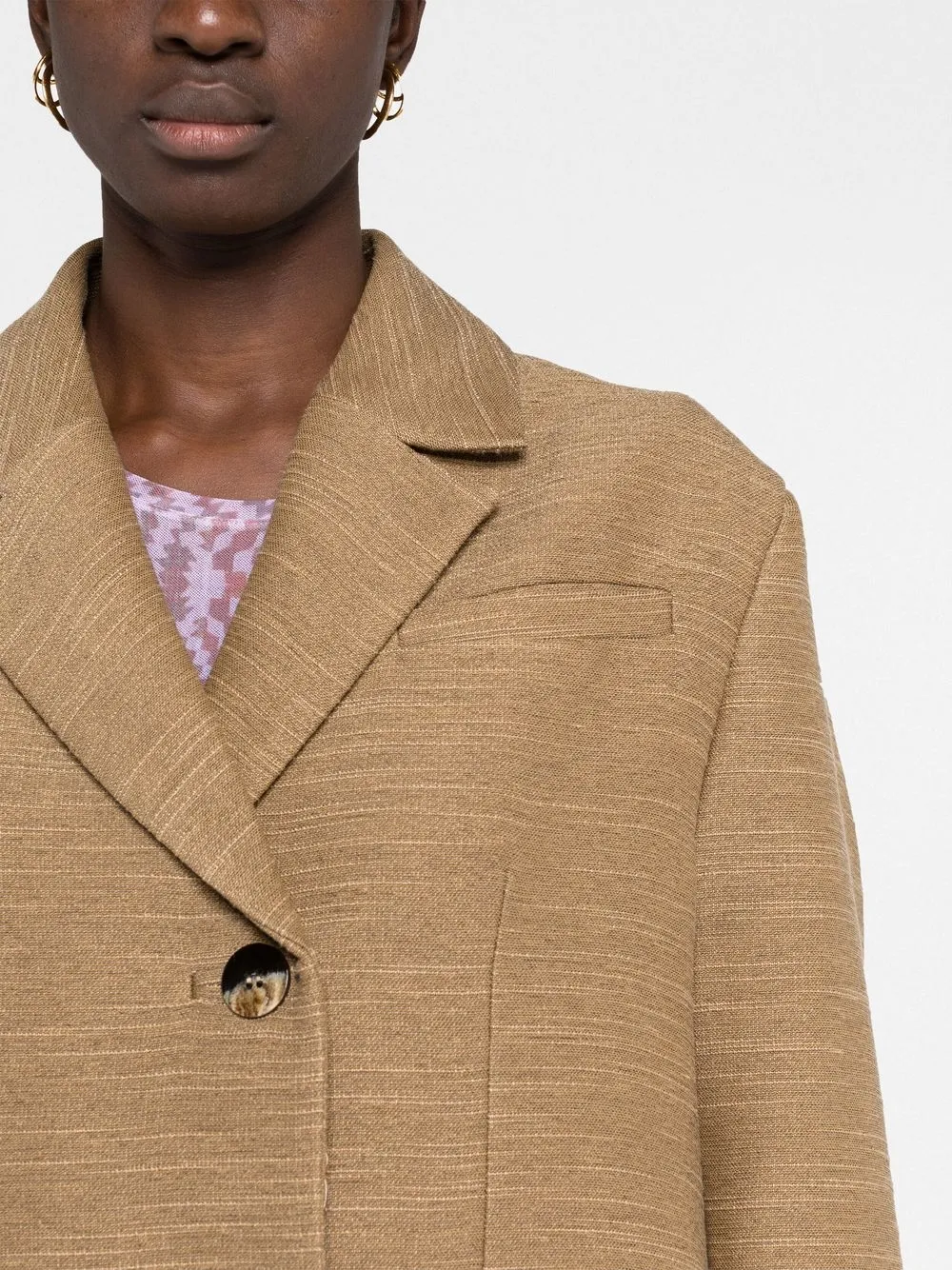 Ganni Brown Slub Linen Oversized Blazer In Petrified Oak | ModeSens