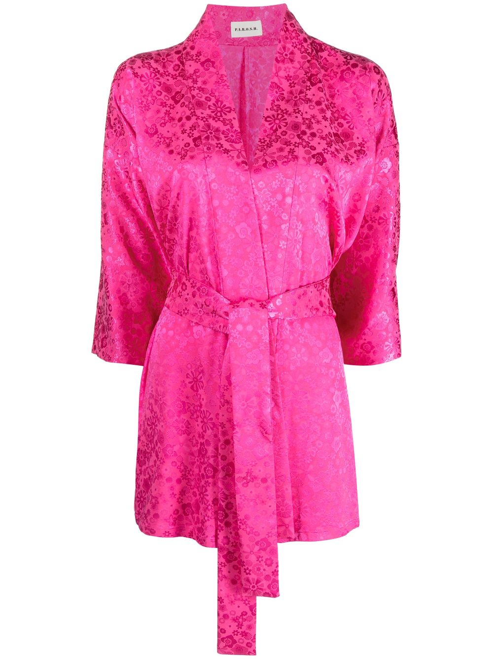 P.a.r.o.s.h Floral-jacquard Tie-waist Jacket In Pink