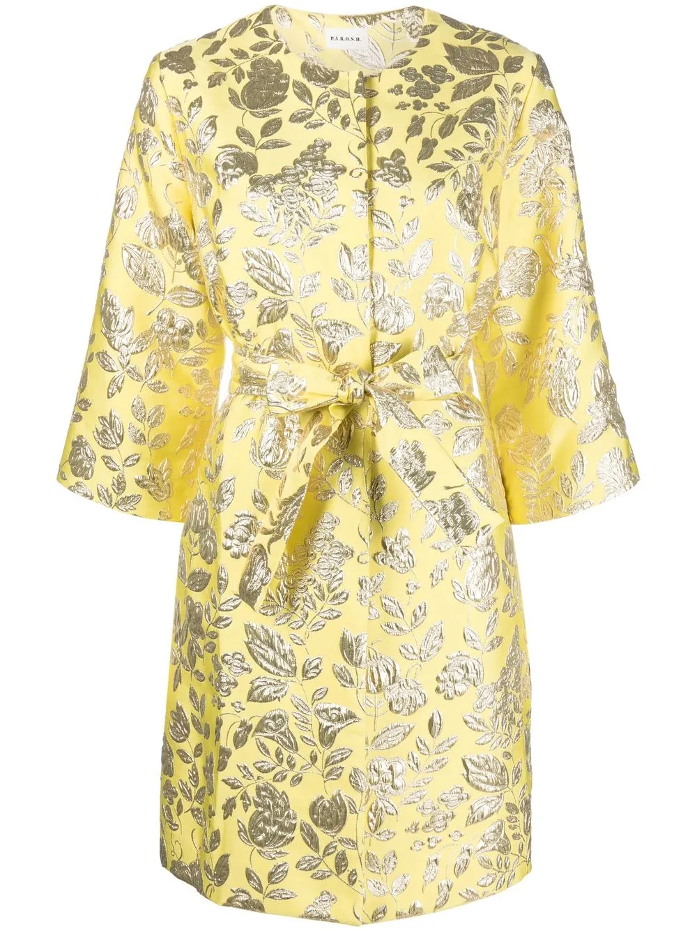 P.a.r.o.s.h Satin Metallic Floral-print Coat In Yellow