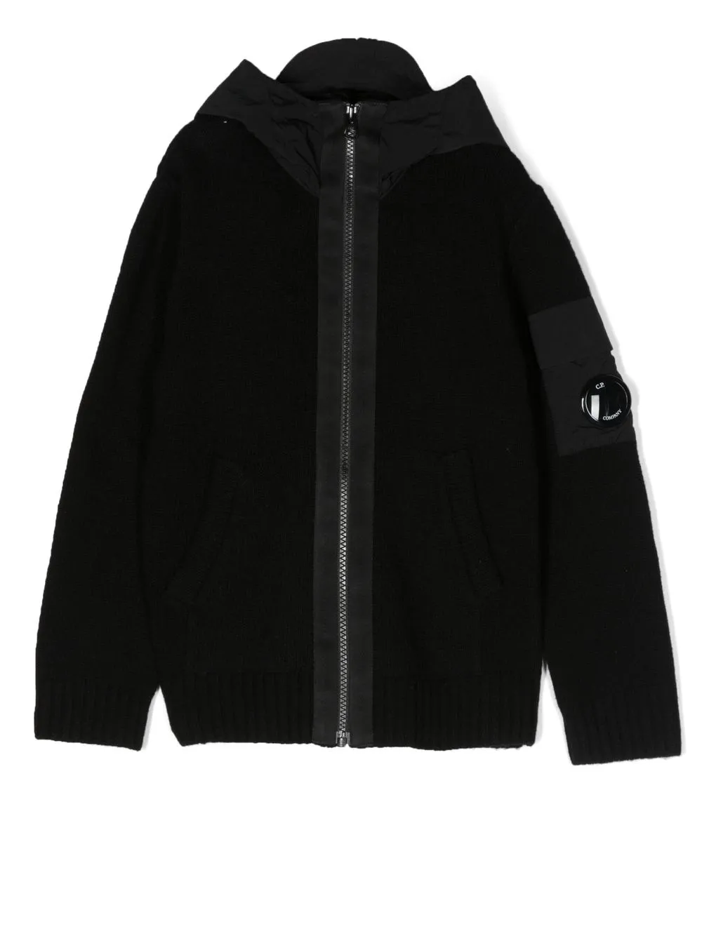 C.P. COMPANY LOGO-PATCH ZIP-UP HOODIE