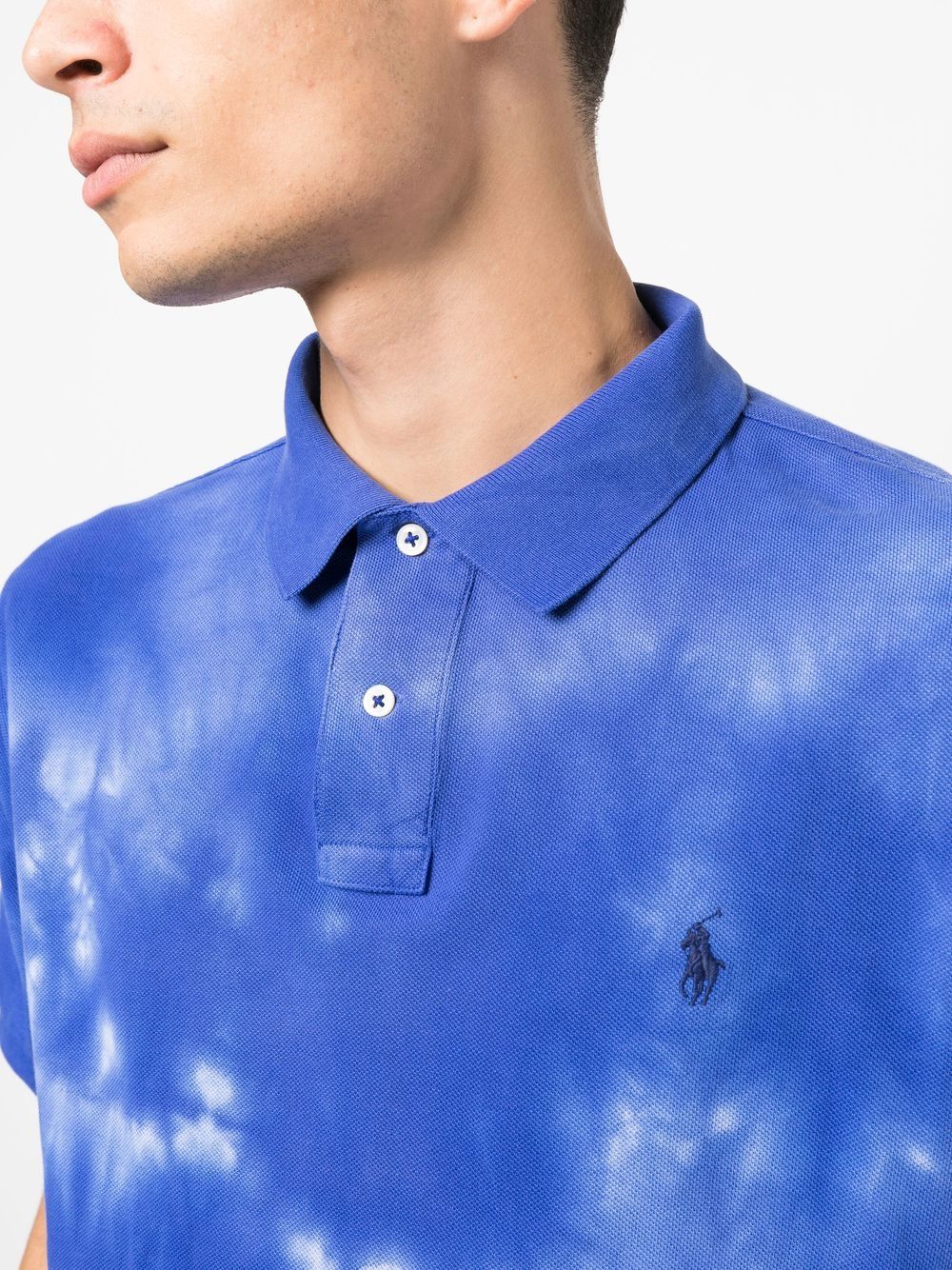 Shop Polo Ralph Lauren Tie-dye Cotton Polo Shirt In Blue