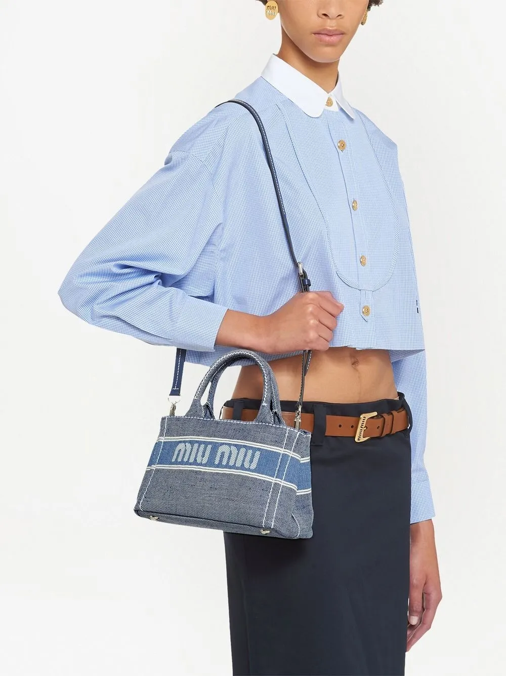 Miu Miu Denim Jacquard Logo Handbag Farfetch