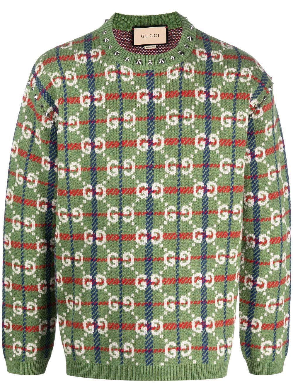 Shop Gucci Gg Check Intarsia-knit Jumper In Green