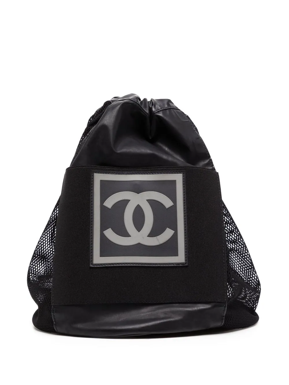 

Chanel Pre-Owned logo patch mesh drawstring backpack - Black