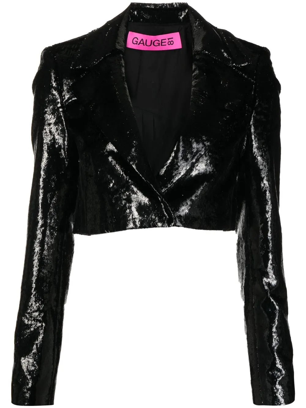 

GAUGE81 metallic faux-fur cropped blazer - Black