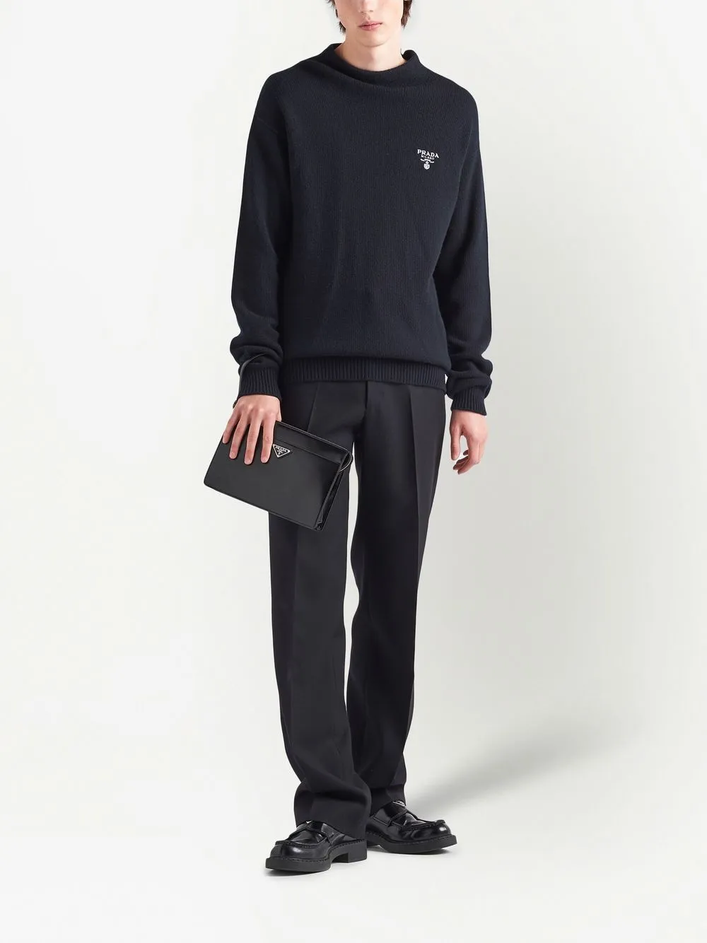 Shop Prada Logo-embroidered Knit Jumper In Blue