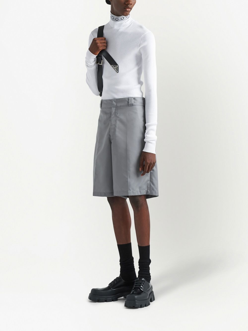 Shop Prada Re-nylon Bermuda Shorts In Grey